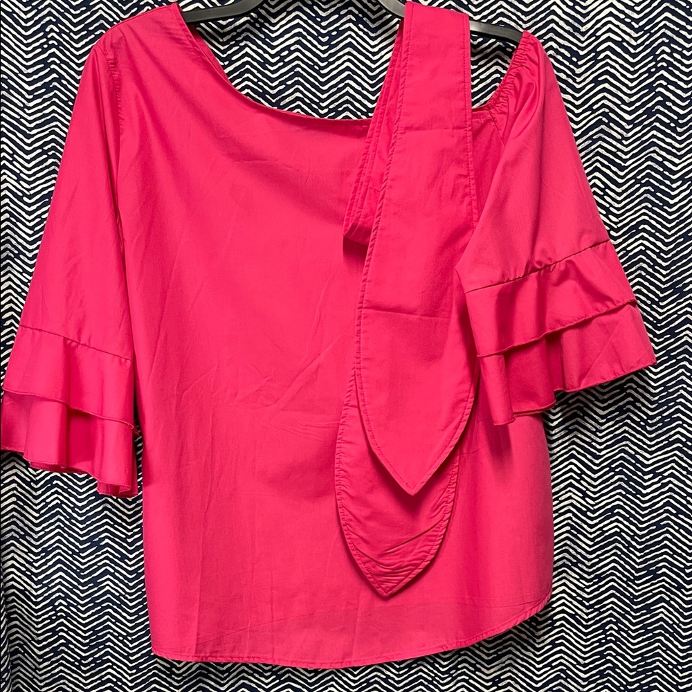 Elegant Fuchsia Ruffle Sleeve Blouse